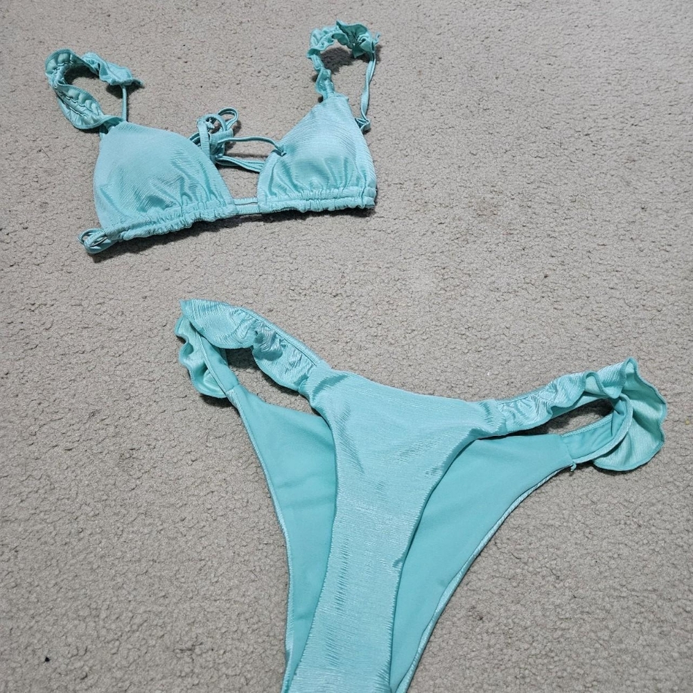 Aqua Ruffled Bikini Set